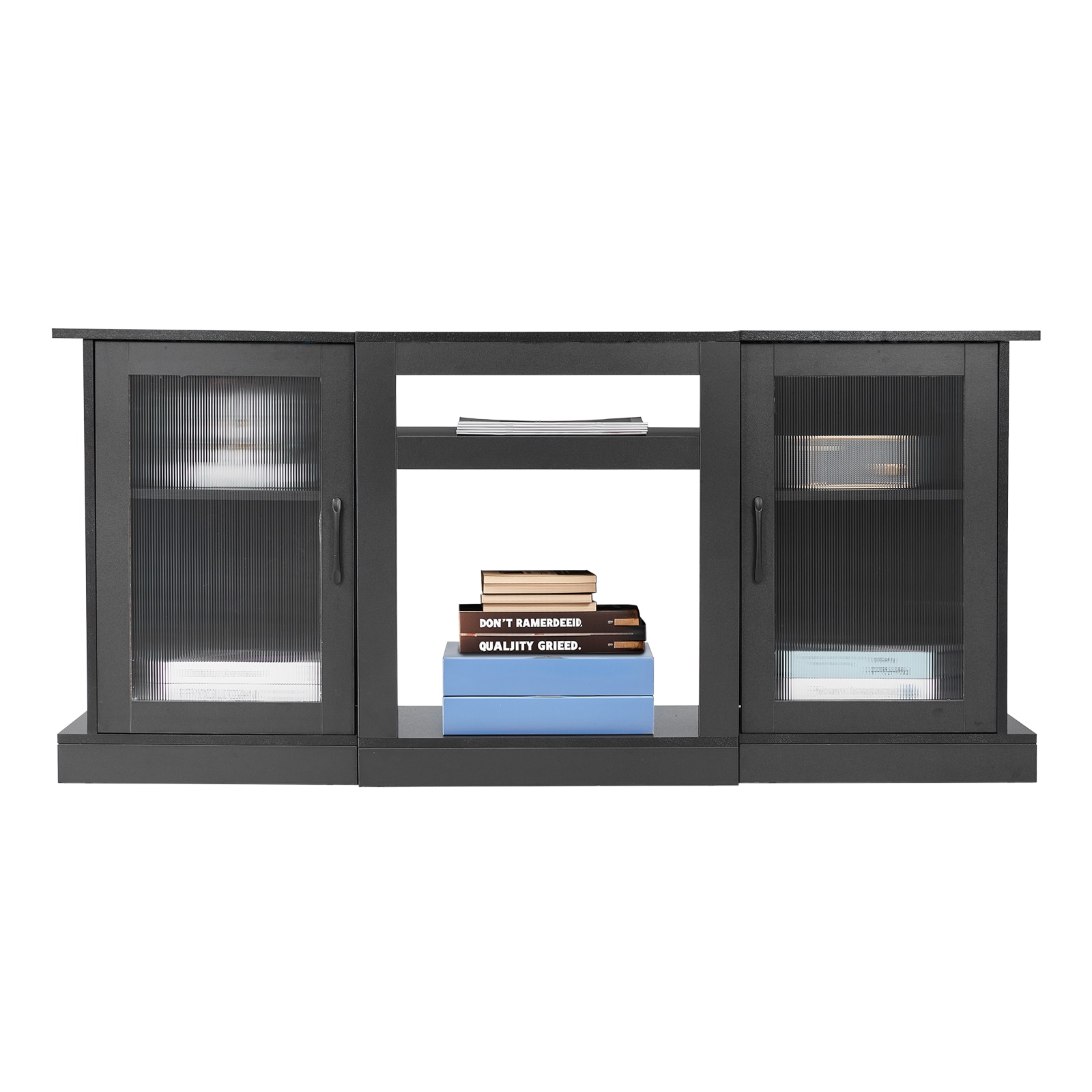 TV Stand For TVs Up To 65 Inch, Modern Entertainment Center With Light Strip, Wooden TV Cabinet Storage With Glass Doors And Adjustable Shelves, Console Table For Living Room And Bedroom, Black_maomaolike.com